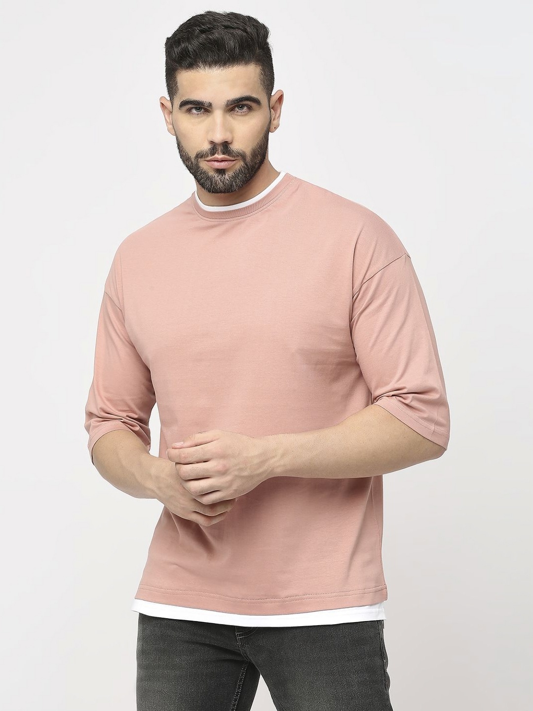 

AMMARZO Round Neck Drop Shoulder T-shirt, Pink