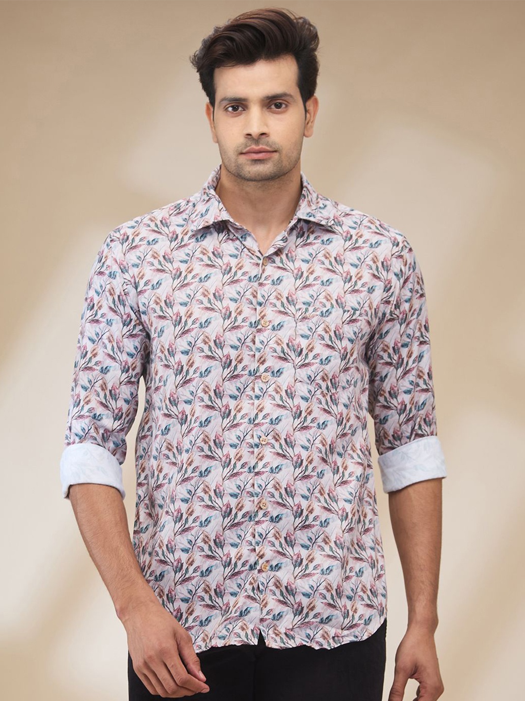 

Park Avenue Men Spread Collar Floral Printed Cotton Slim Fit Casual Shirt, White