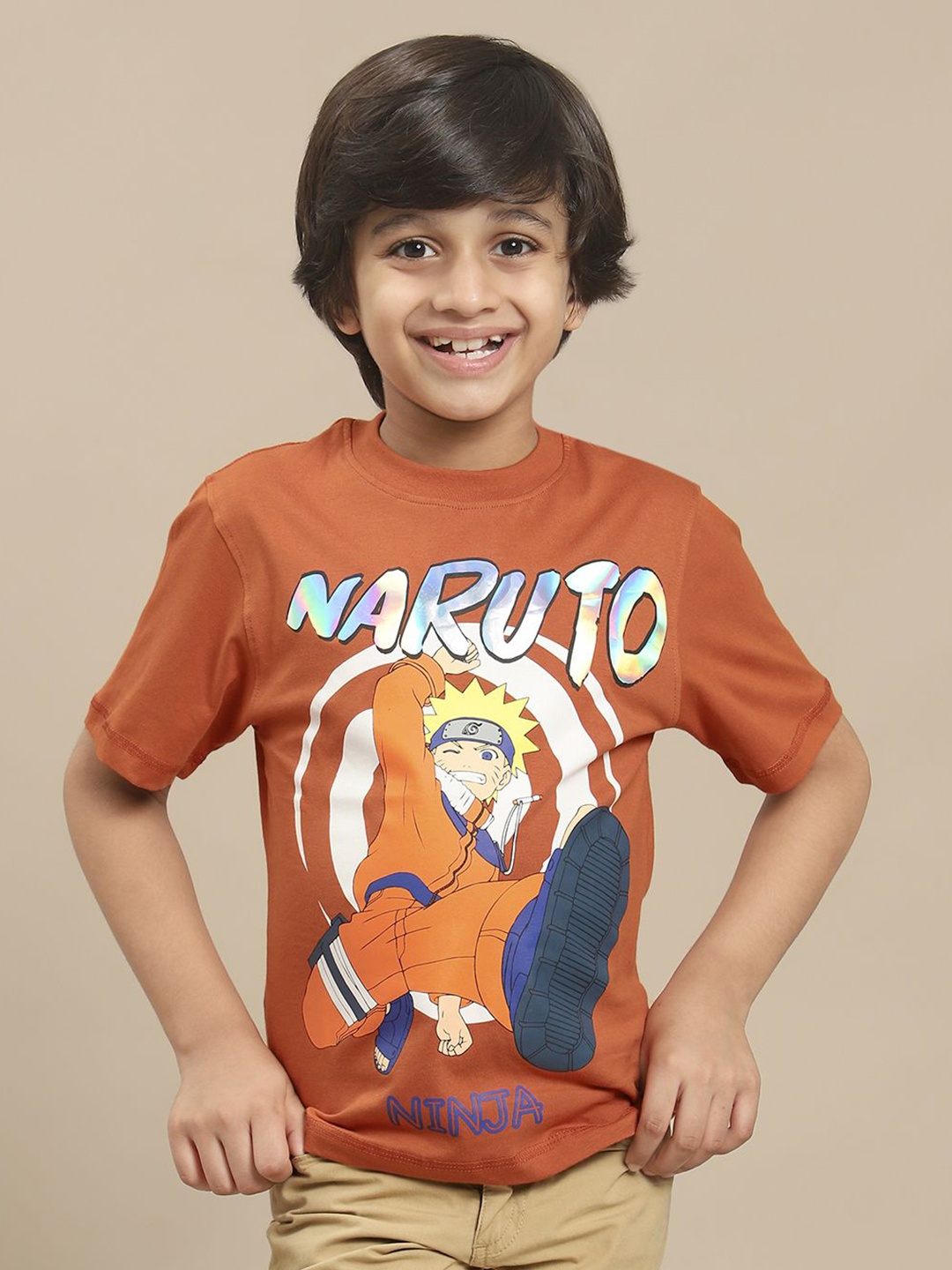 

Kids Ville Boys Naruto Graphic Printed Pure Cotton Tshirt, Brown