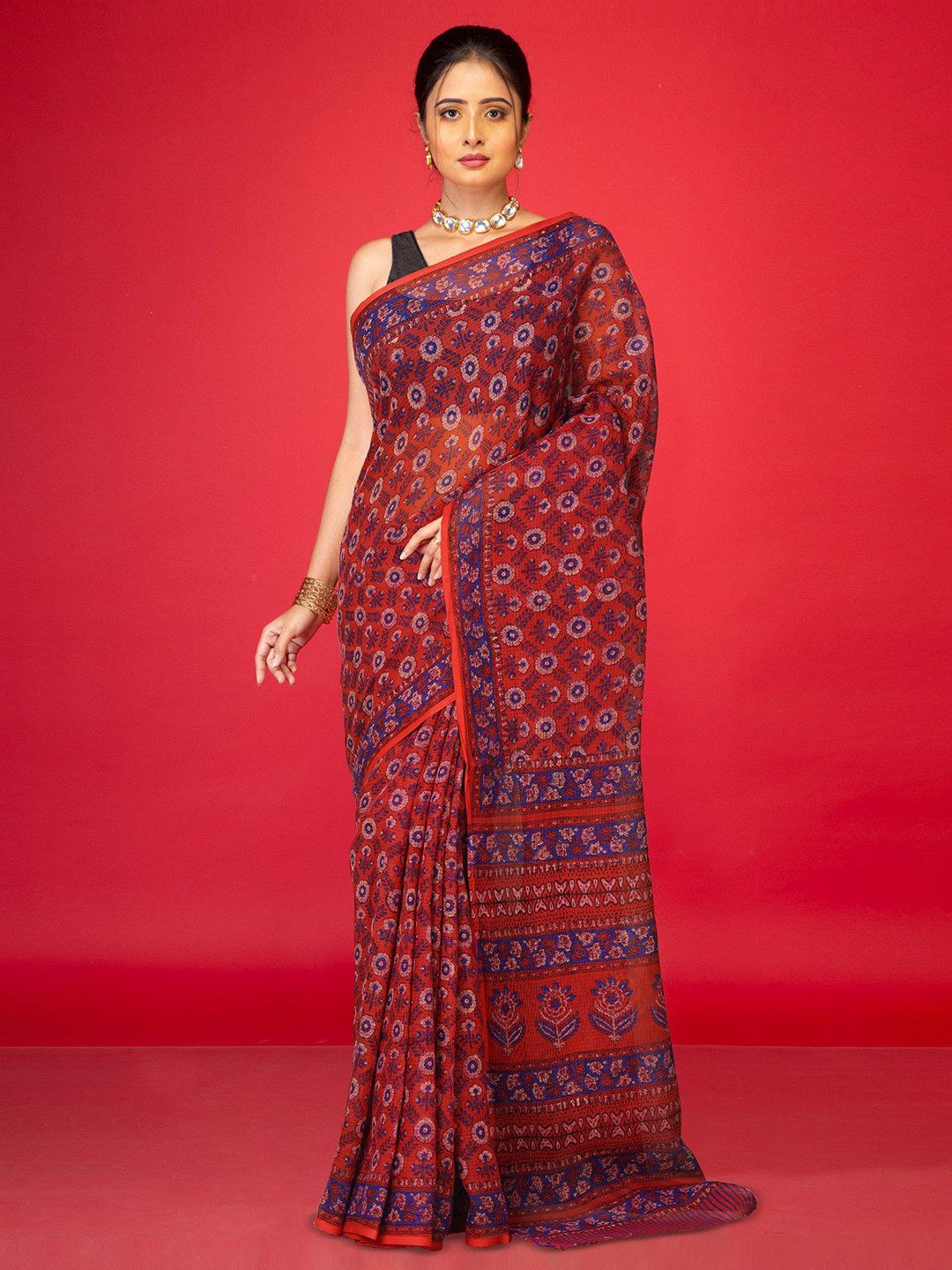 

Unnati Silks Floral Printed Handloom Kota Saree, Red