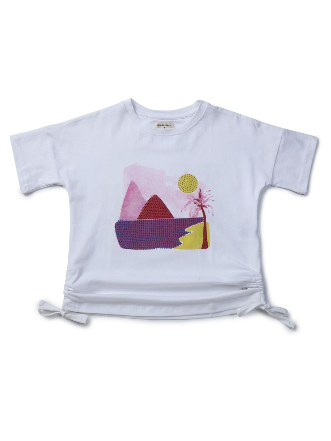

Gini and Jony Girls Graphic Printed Round Neck Cotton Top, White