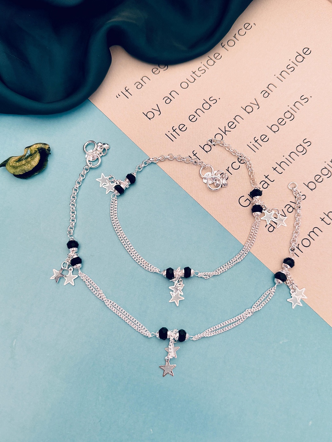 

Sangria Set Of 2 Silver-Plated Beaded Anklets