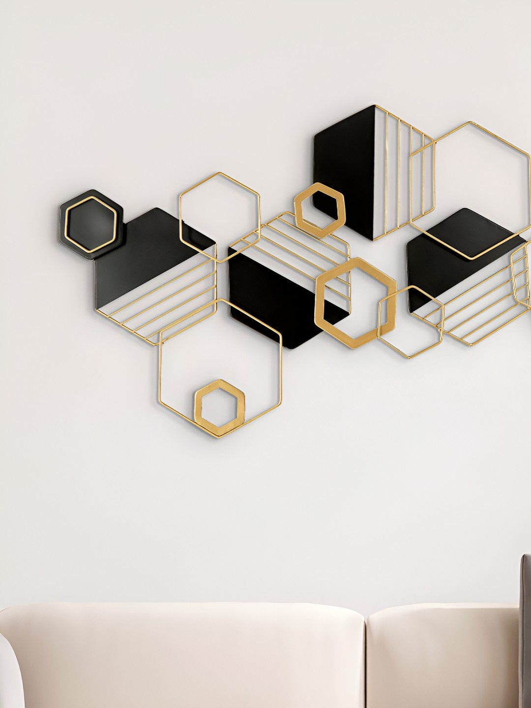 

Home Centre Panorama Sparta Black & Beige Textured Metal Wall Art, Gold
