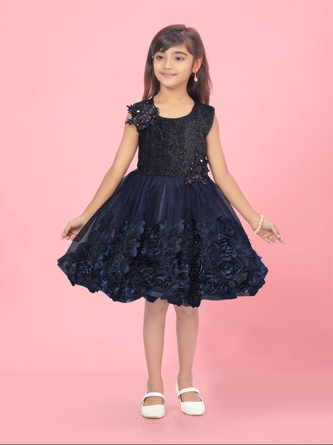 

BAESD Girls Stones Embellished Balloon Dress, Navy blue