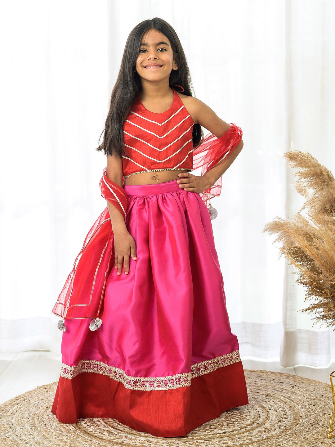 

Fairies Forever Girls Printed Ready to Wear Lehenga & Blouse With Dupatta, Red