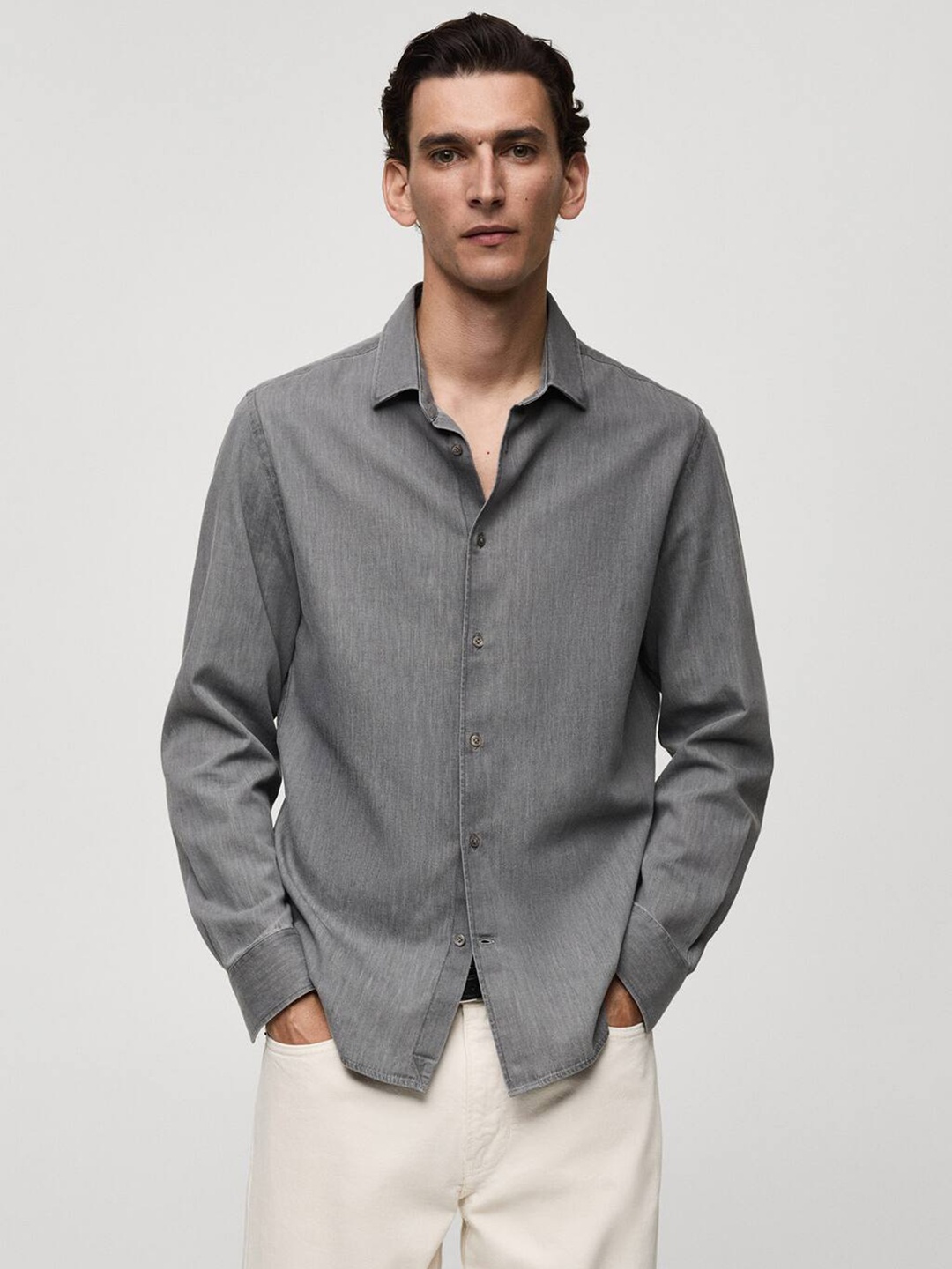 

MANGO MAN Pure Cotton Smart Casual Shirt, Grey