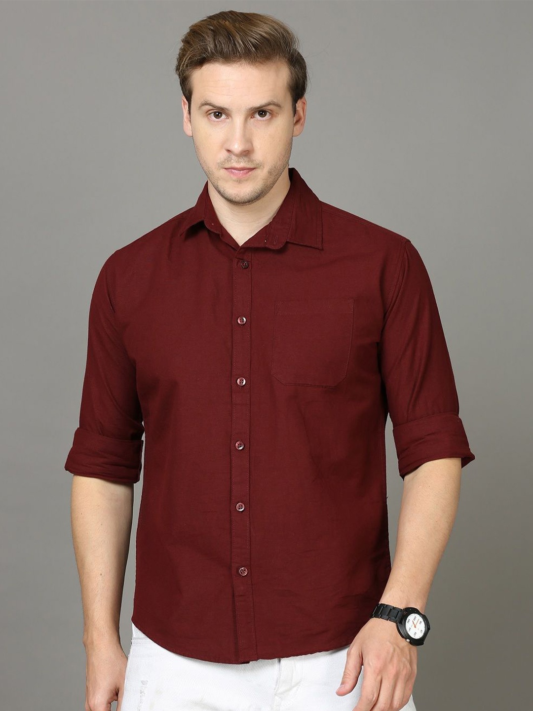

Rope Men Classic Slim Fit Opaque Casual Shirt, Maroon