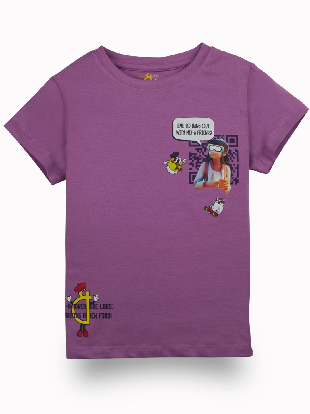 

Gini and Jony Girls Graphic Printed Round Neck Cotton T-Shirt, Purple
