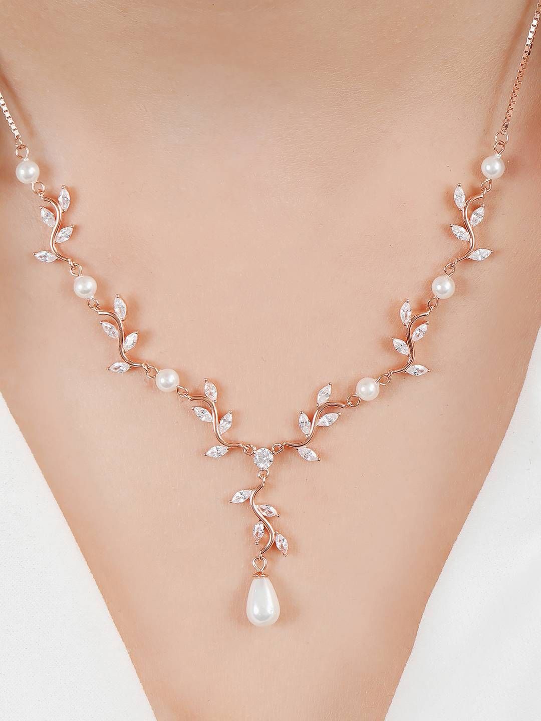 

Zavya 925 Sterling Silver Rose Gold-Plated Pearls Necklace