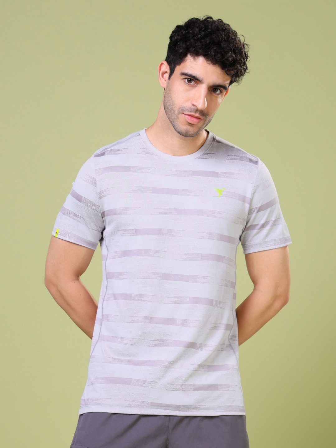 

Technosport Men Striped Round Neck UPF50 Slim Fit T-shirt, Grey