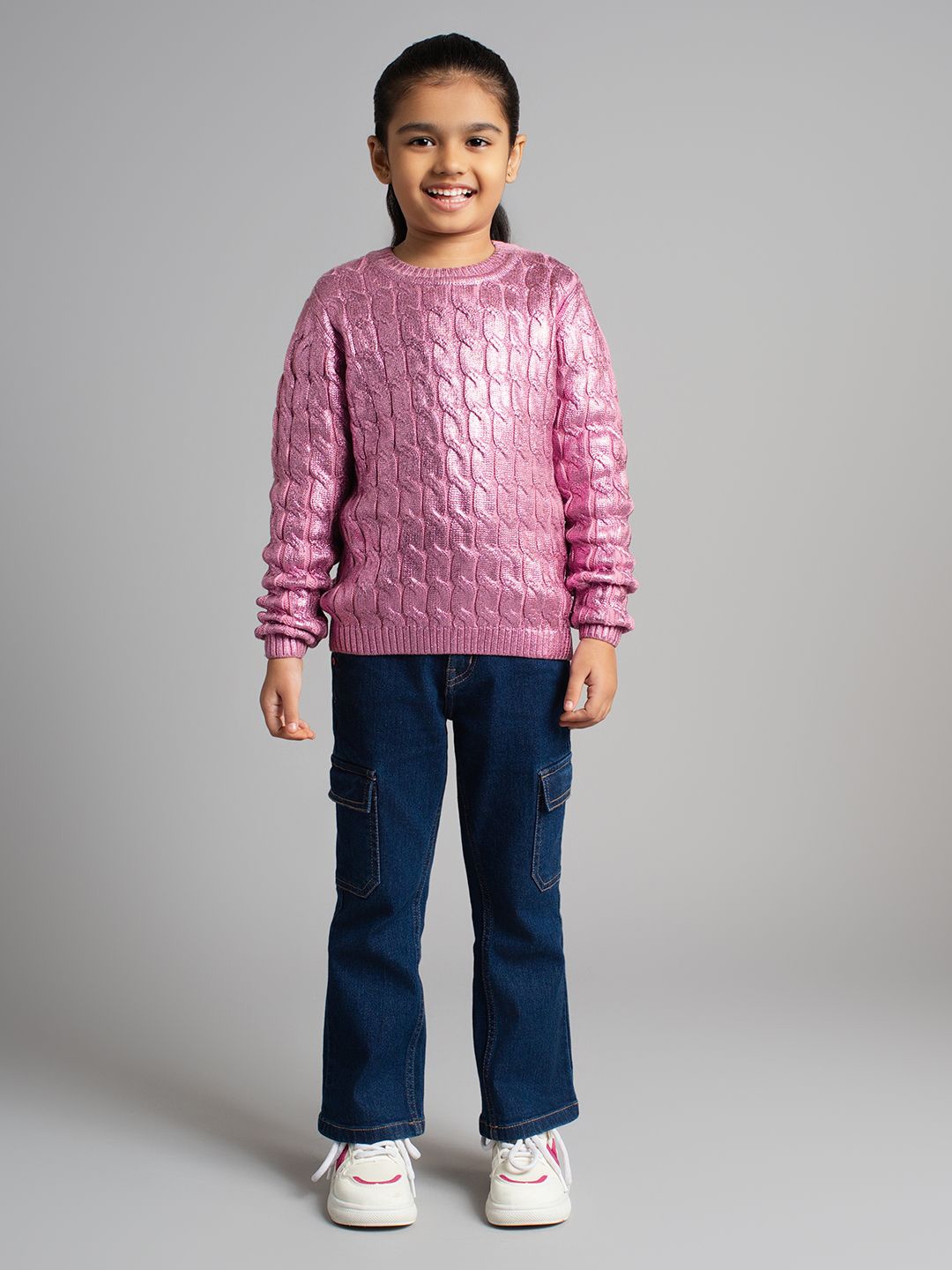 

Ed-a-Mamma Girls Cable Knit Pullover, Pink