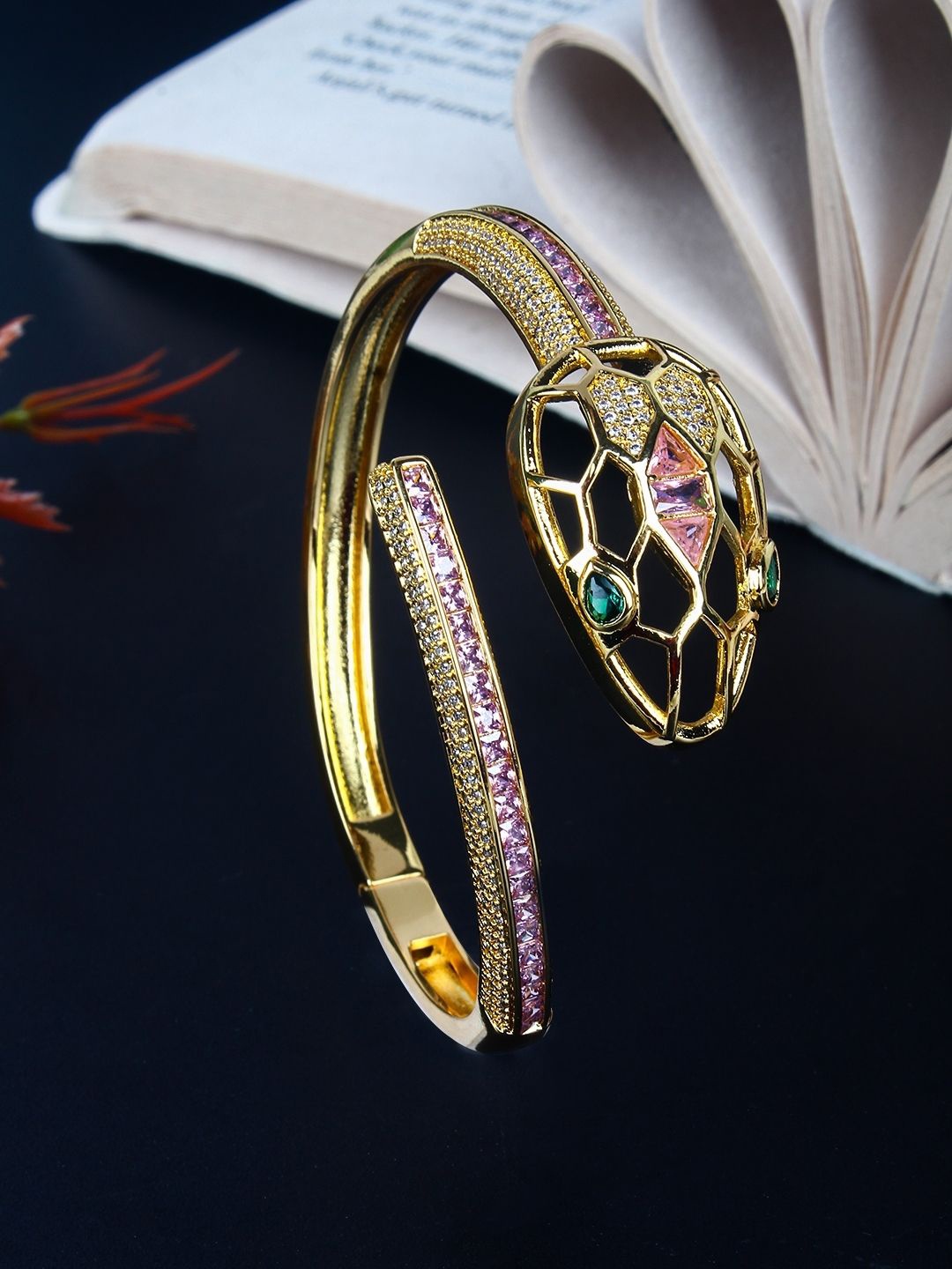 

KPOP Gold-Plated Cubic Zirconia Stone Studded Bangle-Style Bracelet