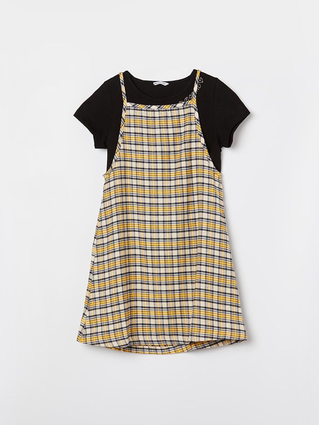 

Fame Forever by Lifestyle Girl Checked Pinafore Dress, Mustard