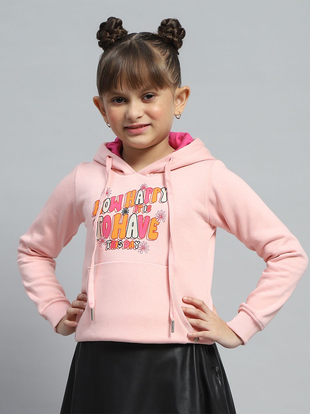 

Monte Carlo Girls Typography Printed Hooded Cotton Sweatshirt, Pink