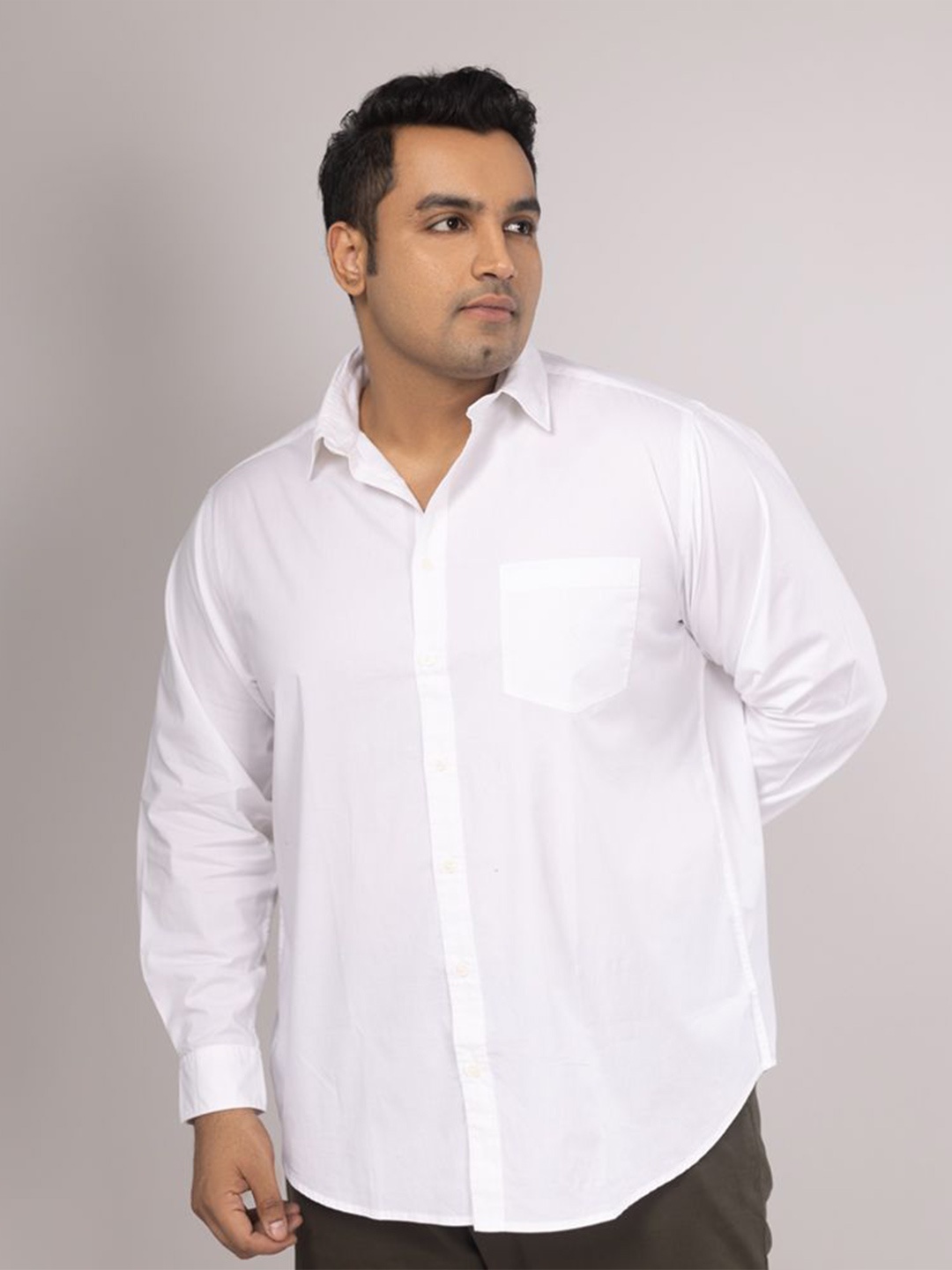 

Sizeupp Men Comfort Spread Collar Solid Cotton Casual Shirt, White