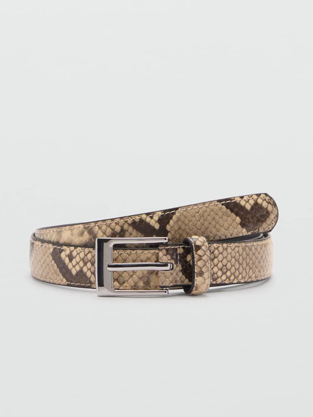 

MANGO Women Snake Skin Textured Belt, Beige