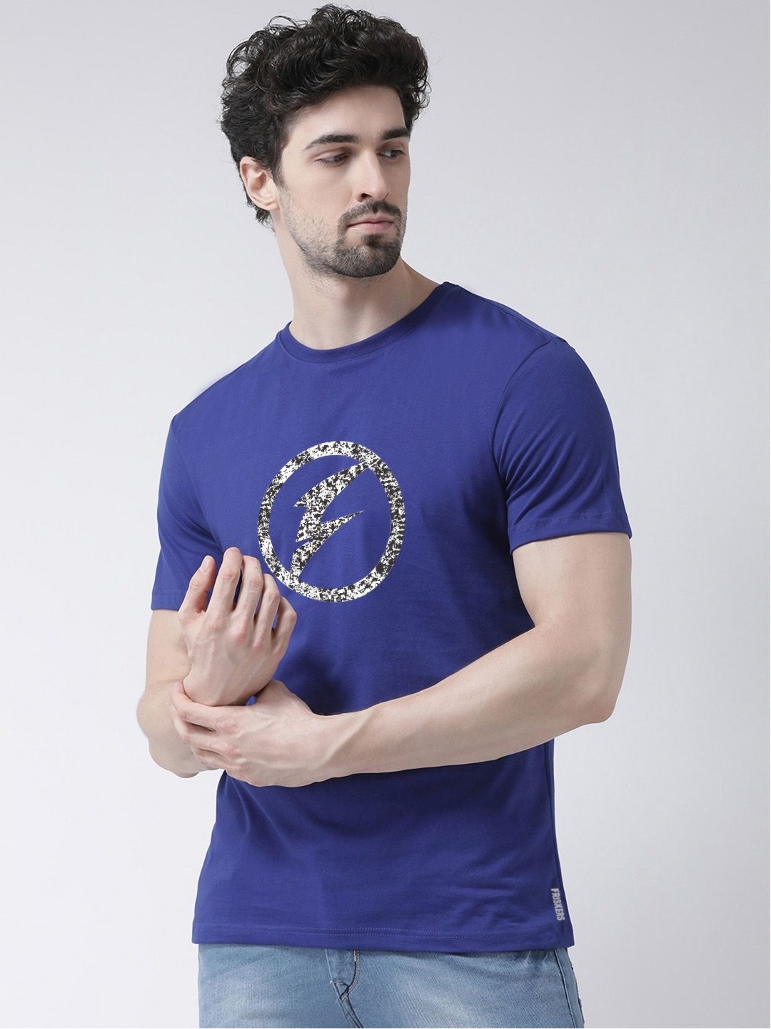 

Friskers Men Graphic Printed Round Neck Cotton Slim Fit T-shirt, Blue