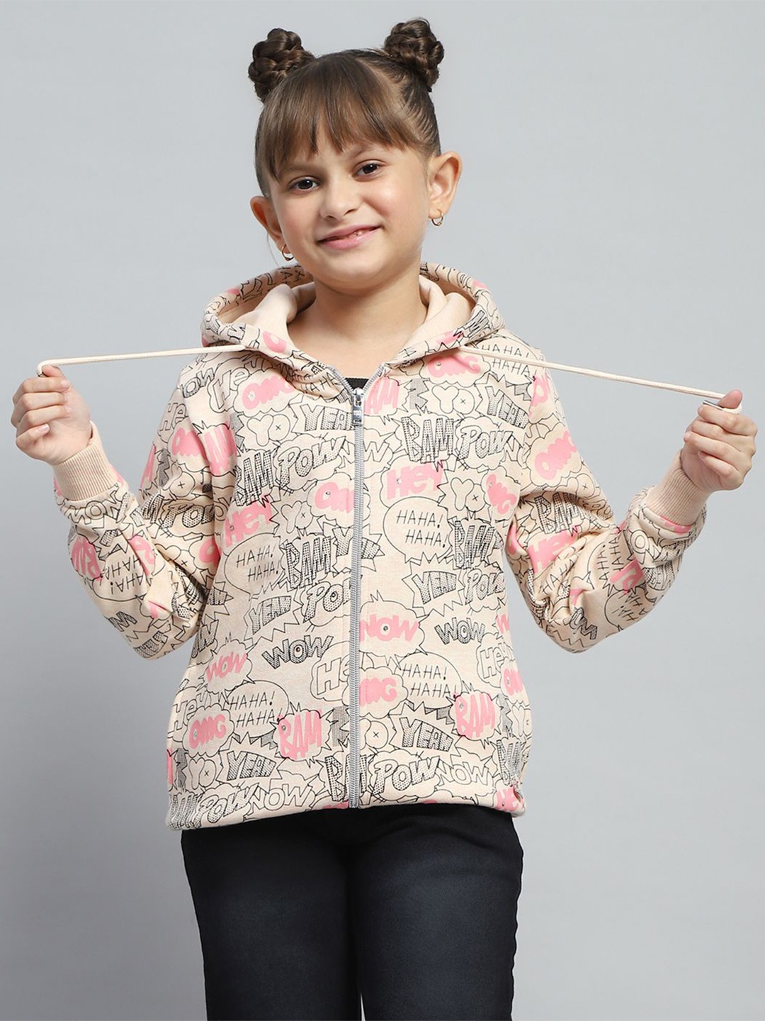 

Monte Carlo Girls Conversational Printed Hooded Cotton Sweatshirt, Peach