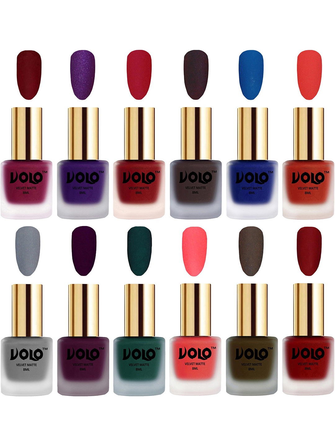 

VOLO Set Of 12 Velvet Matte Bold Colors Nail Polish - 8 ml Each, Red