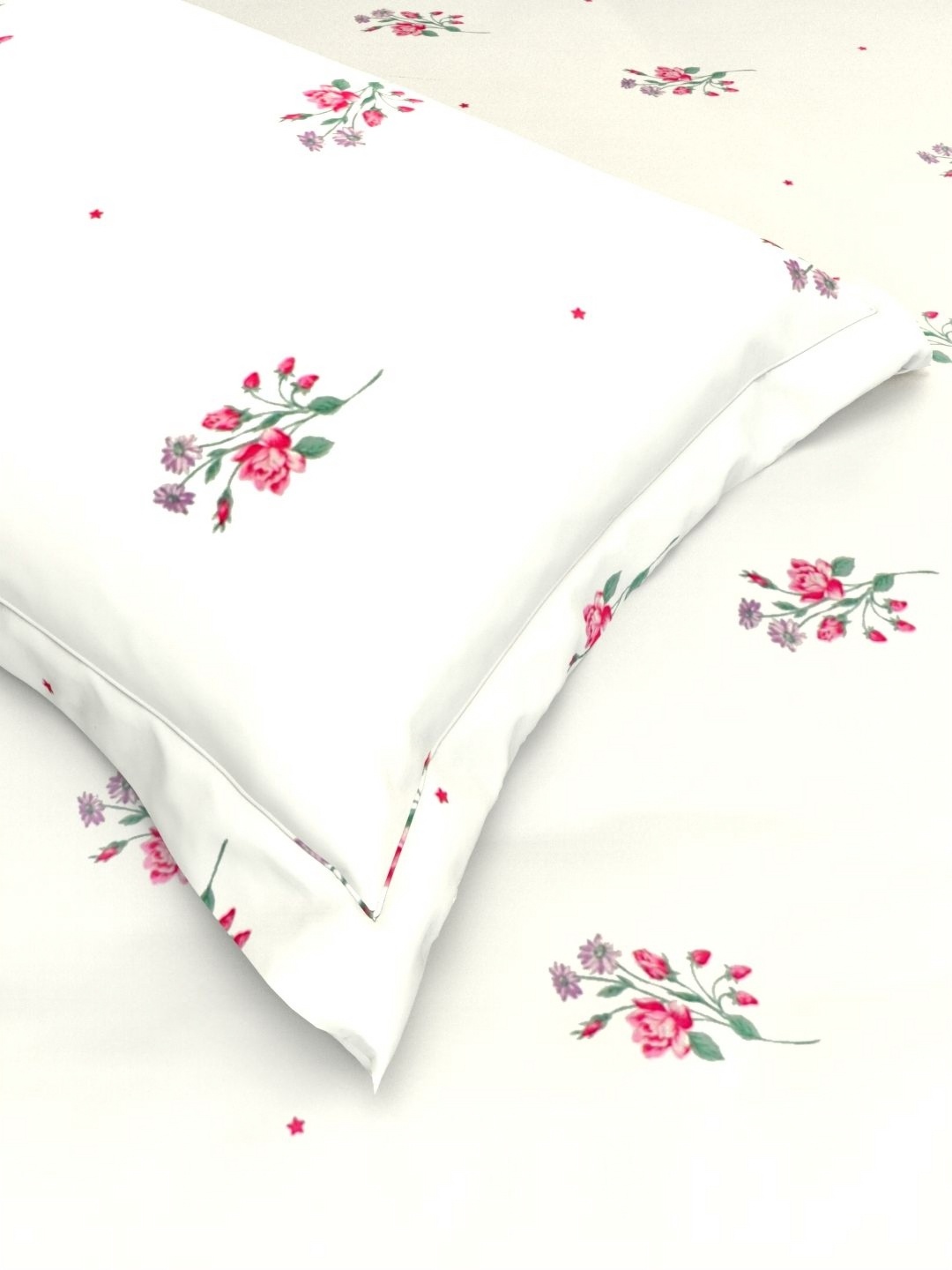 

THE WHITE MOSS White & Pink Floral Pure Cotton 220 TC Queen Bedsheet with 2 Pillow Covers