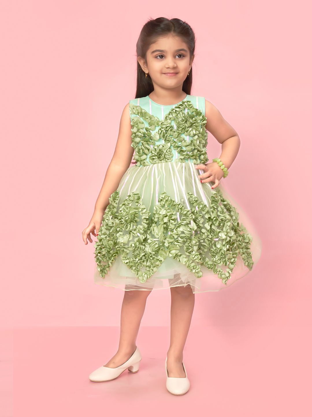 

BAESD Girls Embellished Net Fit & Flare Dress, Green