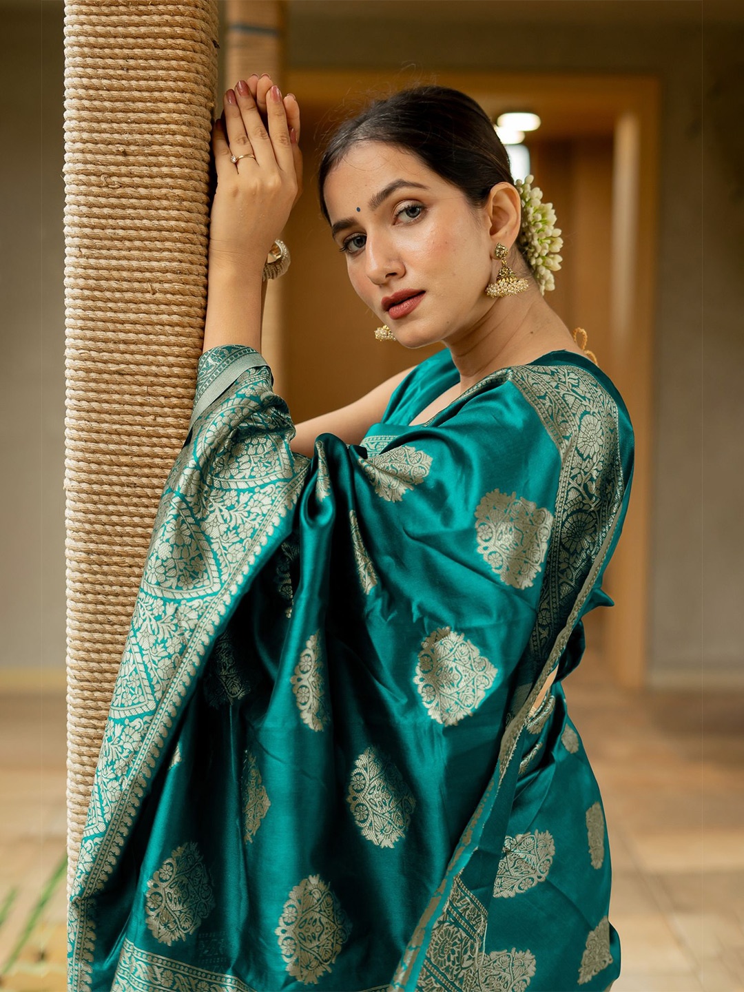 

Subham Woven Design Zari Banarasi Saree, Teal