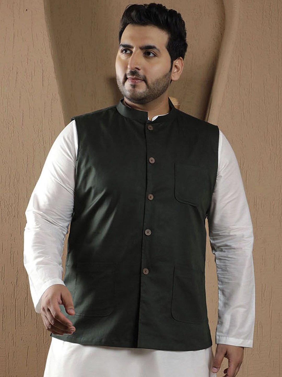 

Sztori Woven Nehru Jacket, Green