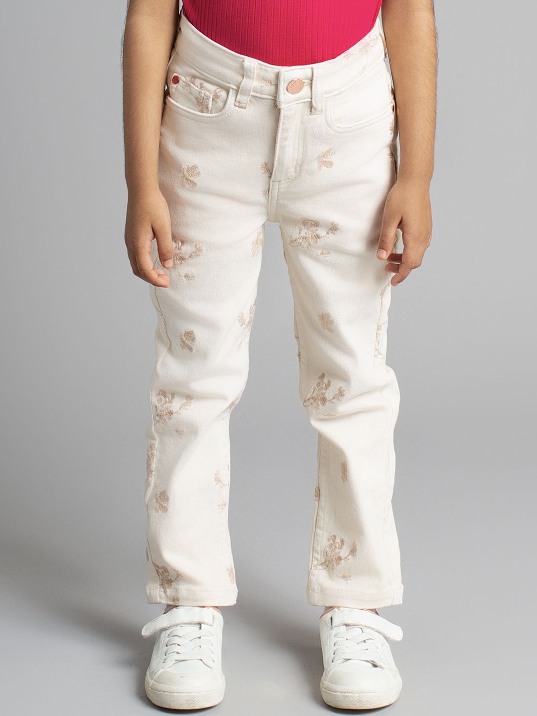 

Ed-a-Mamma Girls Comfort Mildly Distressed Stretchable Jeans, Off white