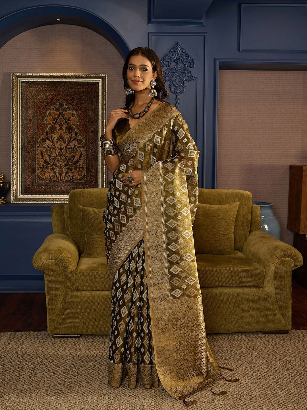 

Sangria Woven Design Banarasi Saree With Blouse Piece, Black