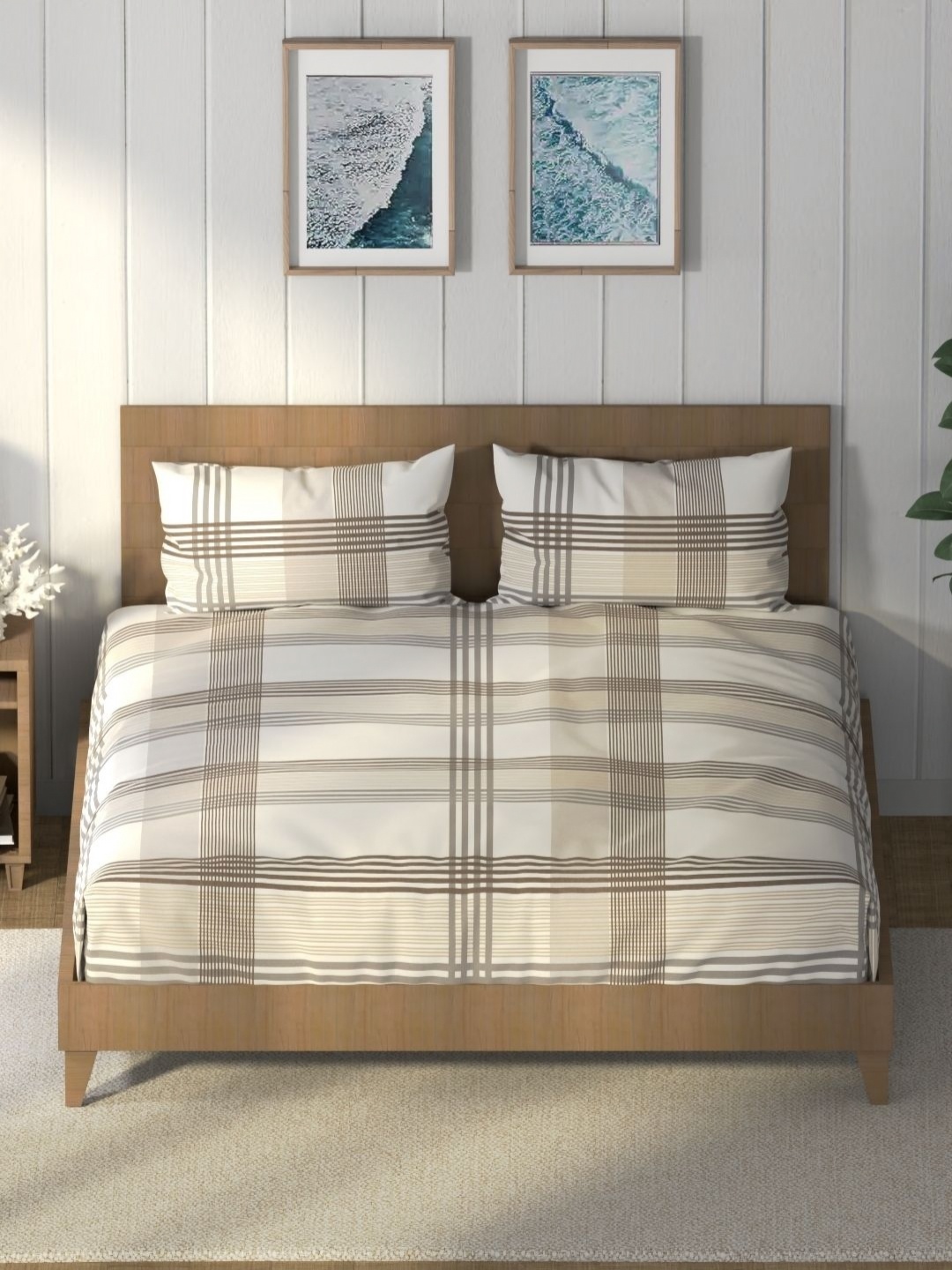 

Nautica Beige & Brown Striped Cotton 160 TC King Bedsheet with 2 Pillow Covers