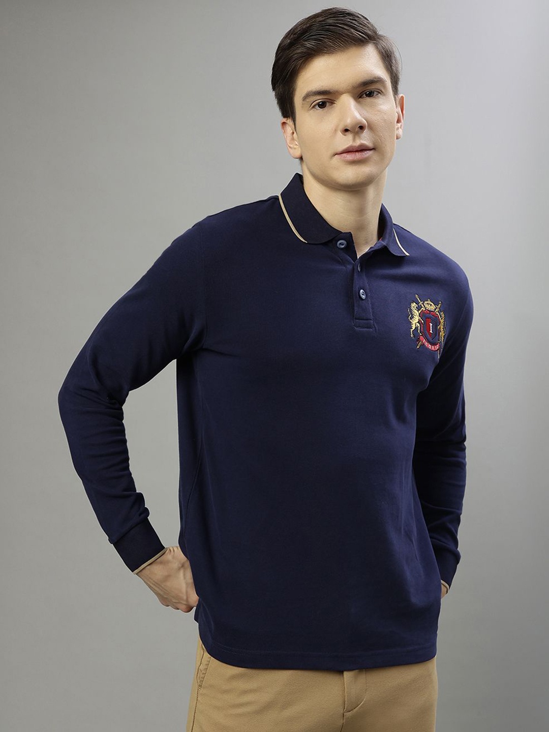 

Iconic Men Solid Polo Collar Cotton T-shirt, Navy blue