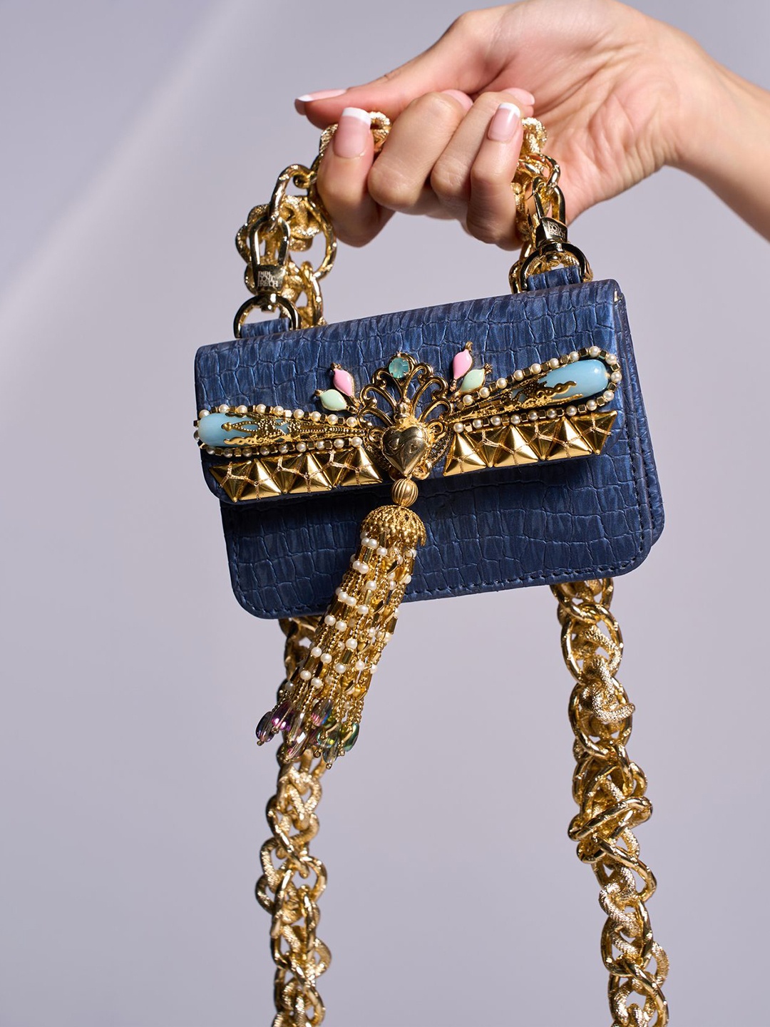 

Papa Don't Preach Women Leather Structured Handheld Bag, Blue