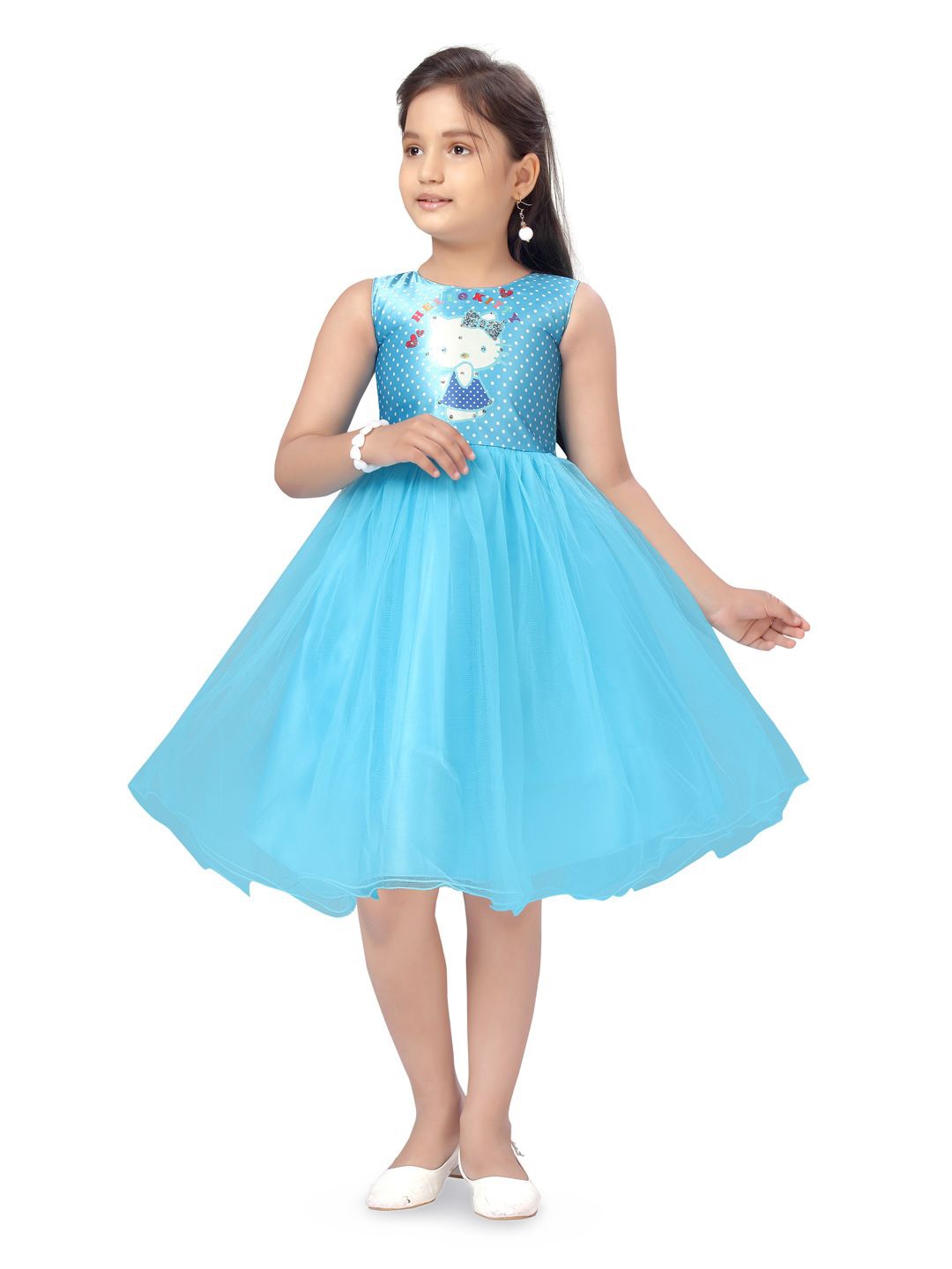 

BAESD Girls Printed Fit & Flare Dress, Turquoise blue
