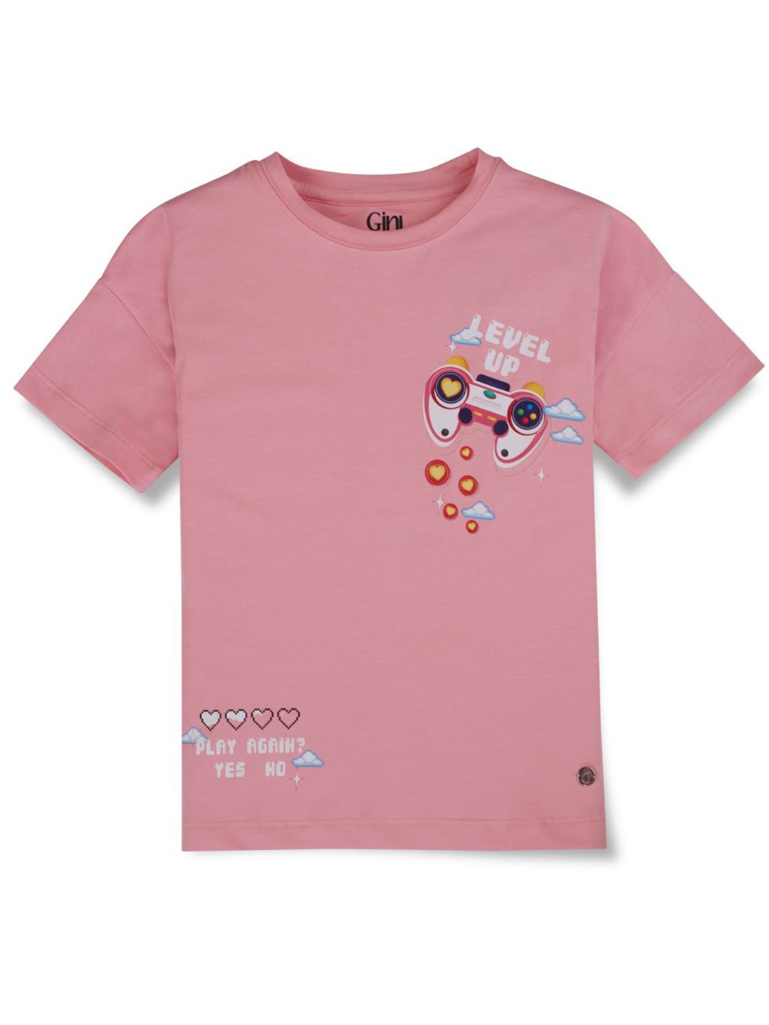 

Gini and Jony Girls Graphic Printed Cotton T-shirt, Peach