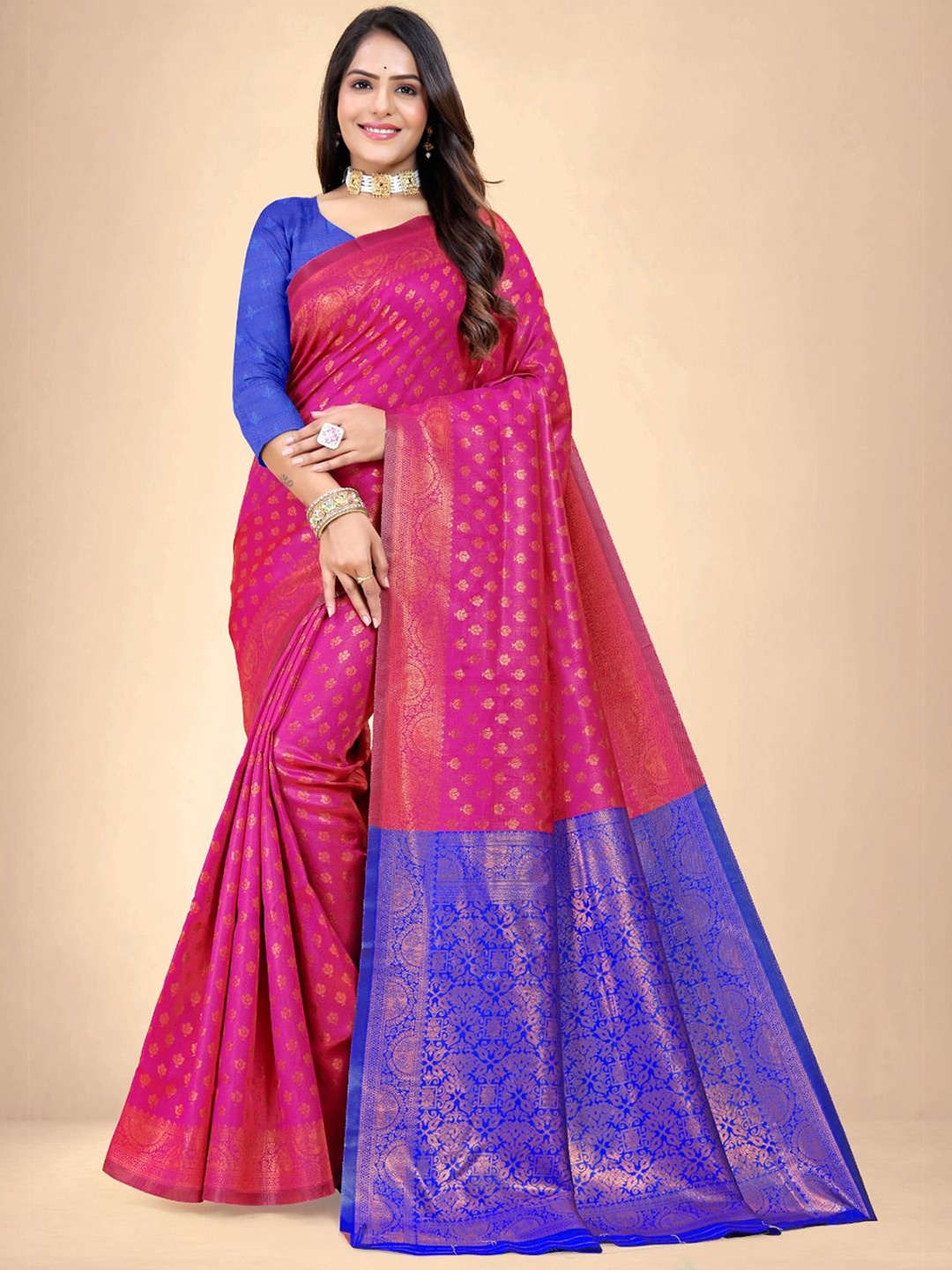 

Abhilasha Ethnic Motifs Zari Pure Silk Designer Kanjeevaram Saree, Pink