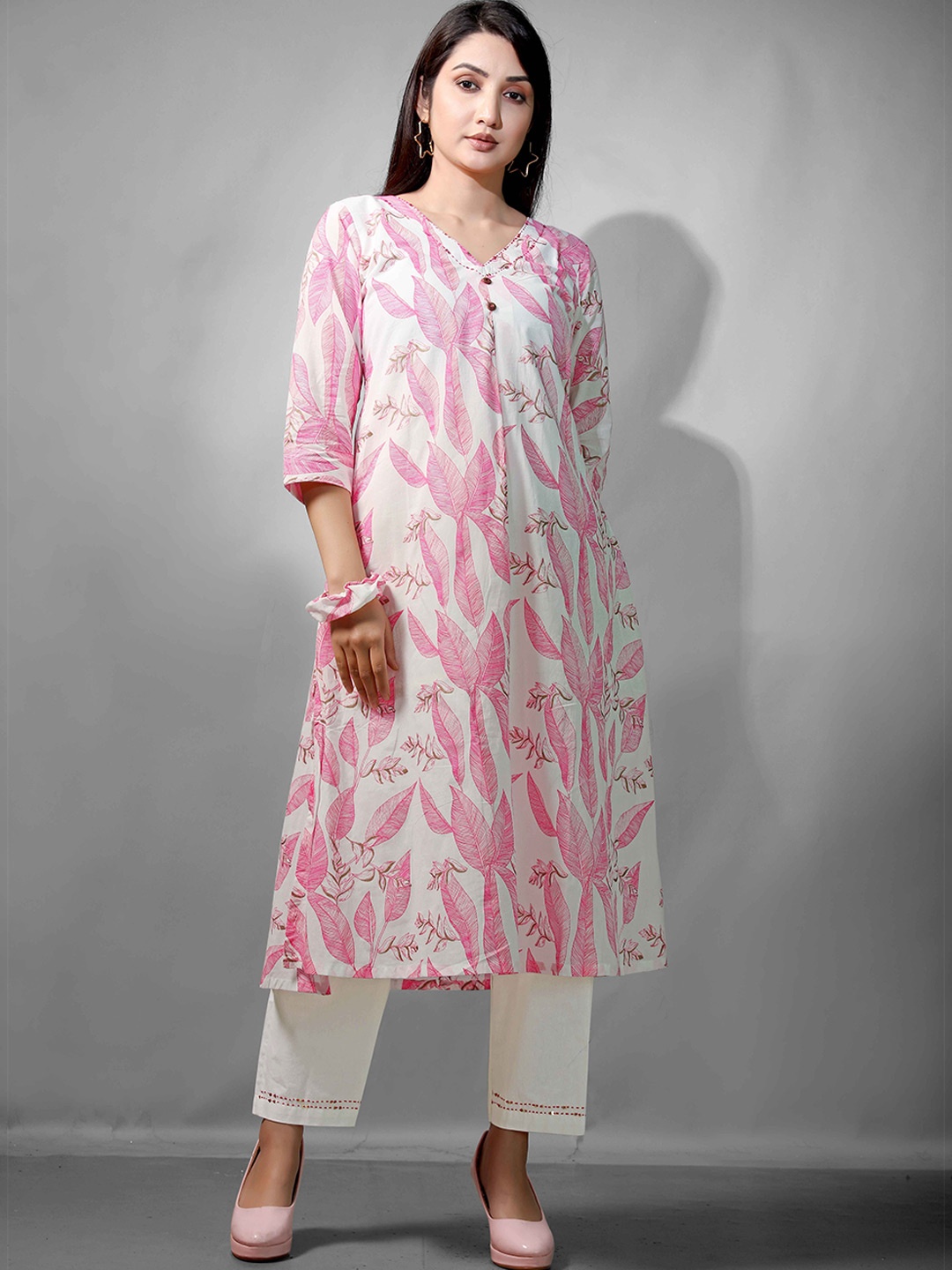 

NE STYLE Women Printed Pure Cotton A-Line Kurtas, Pink