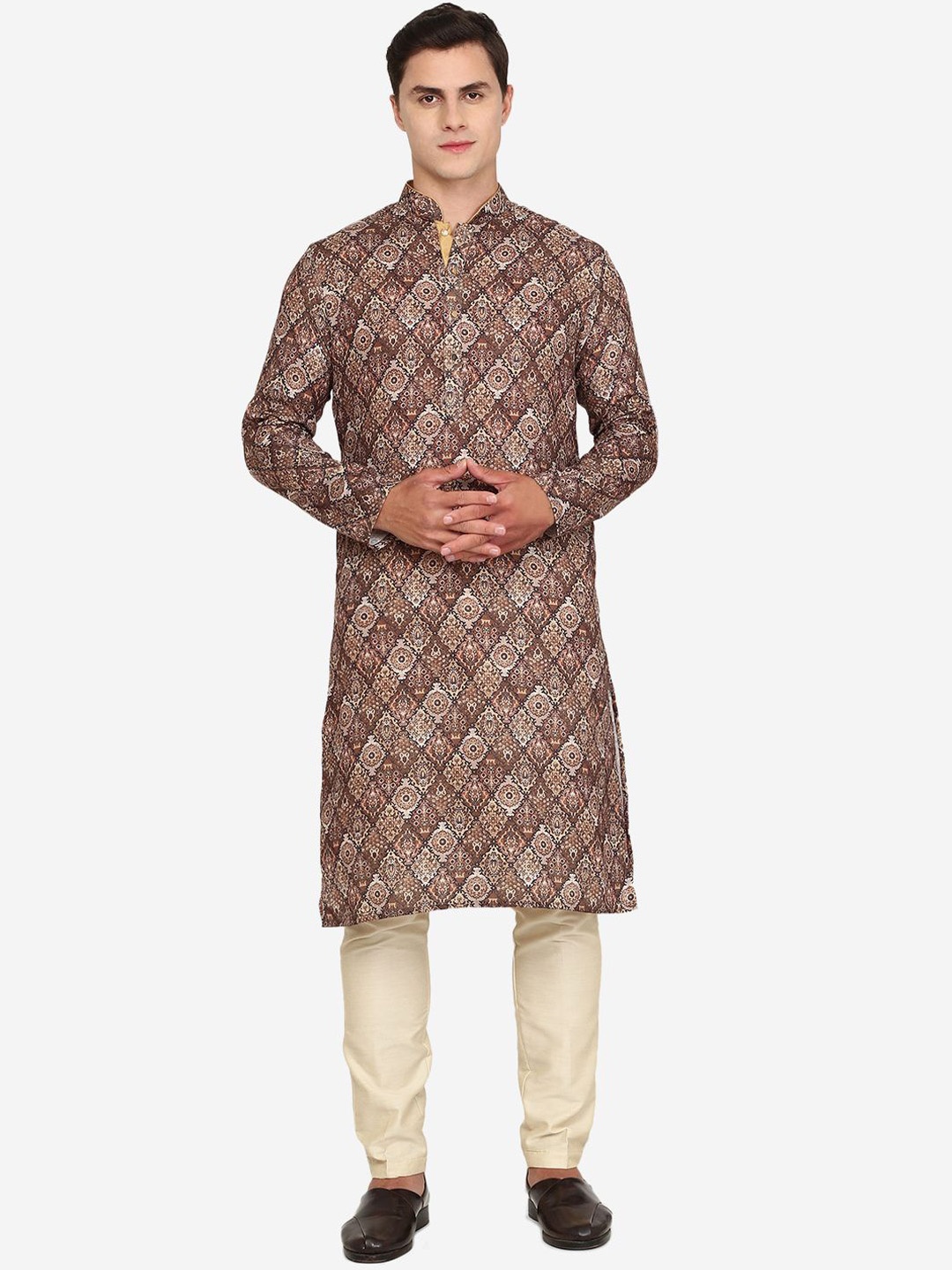 

THE KURTA COMPANY Men Thread Work Kurta, Brown