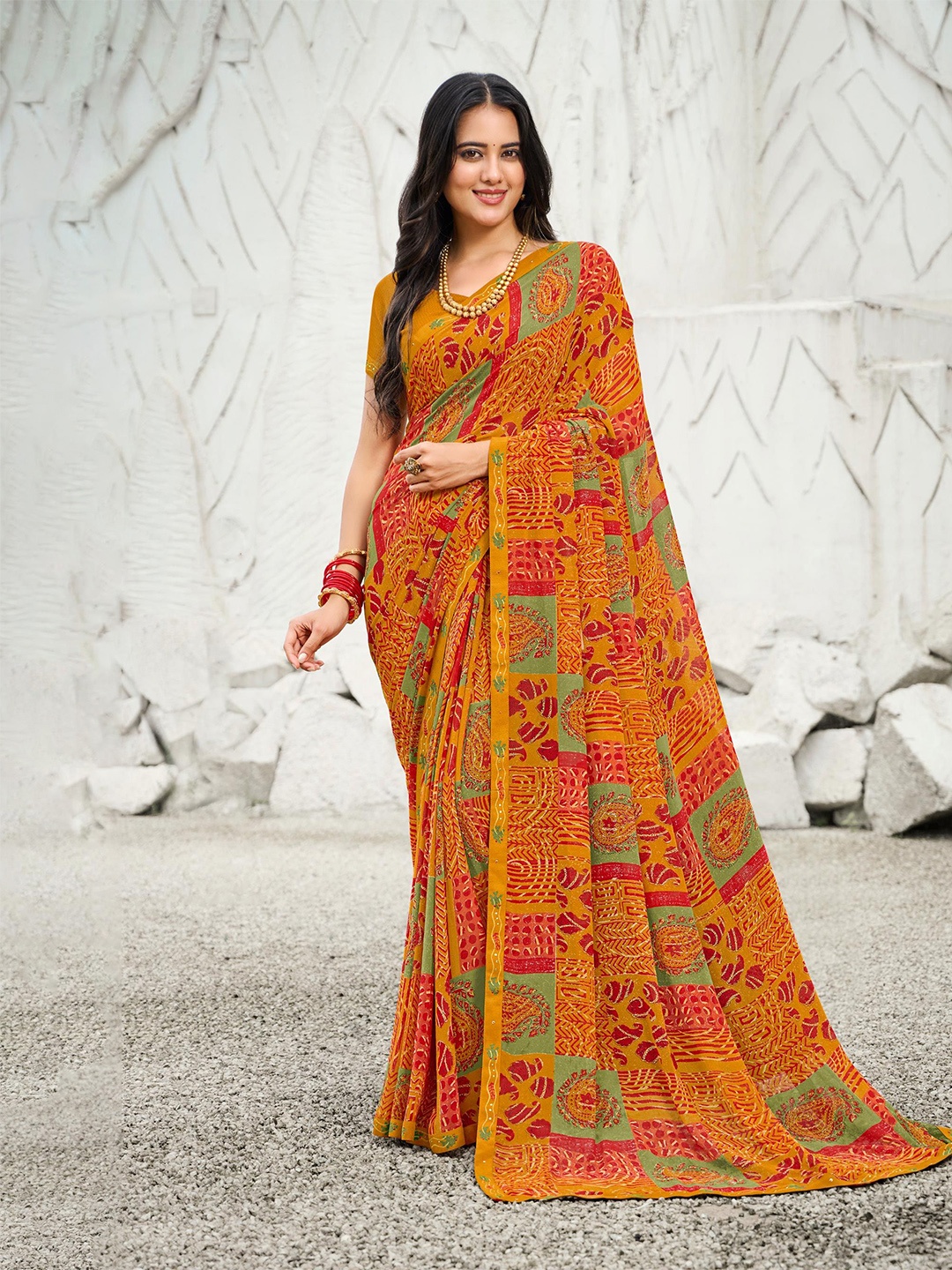 

Laxmipati Ethnic Motifs Printed Designer Saree, Mustard