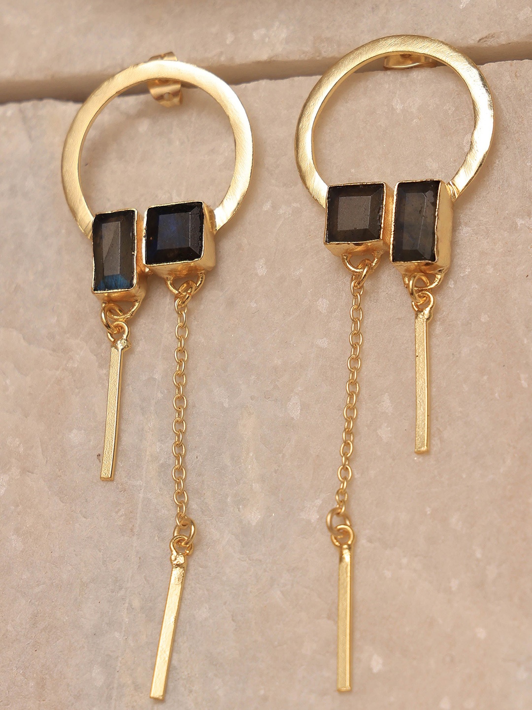 

ROYAL PITARAH Gold Plated Contemporary Drop Earrings, Black