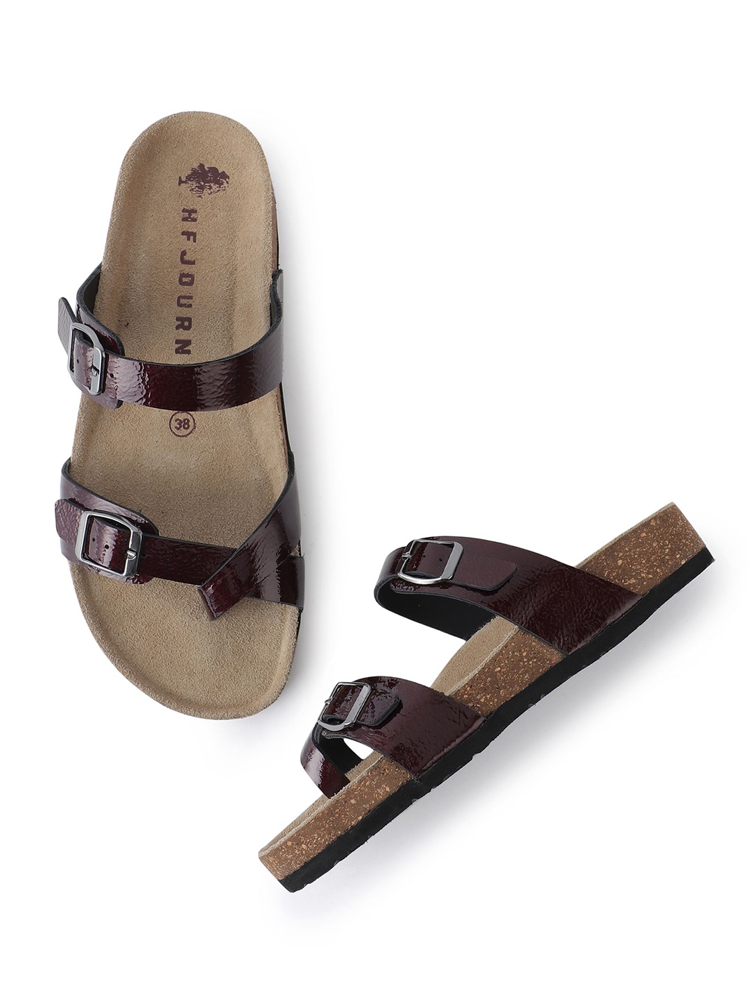 

HF JOURNEY Women Tri-Strap Comfort Cork Sandals, Maroon