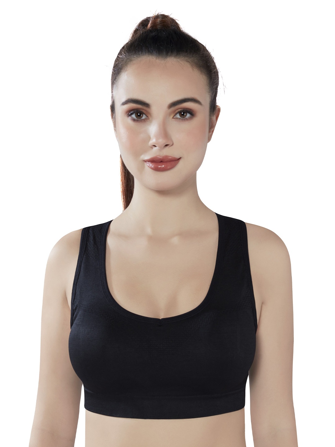 

PLUMBURY Full Coverage Rapid-Dry Racerback Workout Sports Bra, Black