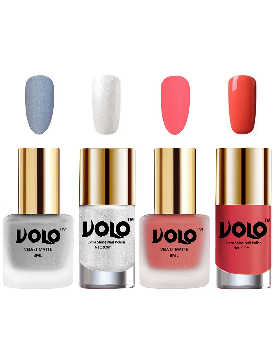 

VOLO Set Of 4 Velvet Matte & Extra Shine Nail Polish - 8 ml Each - 33 - 41 - 46 - 49, Silver