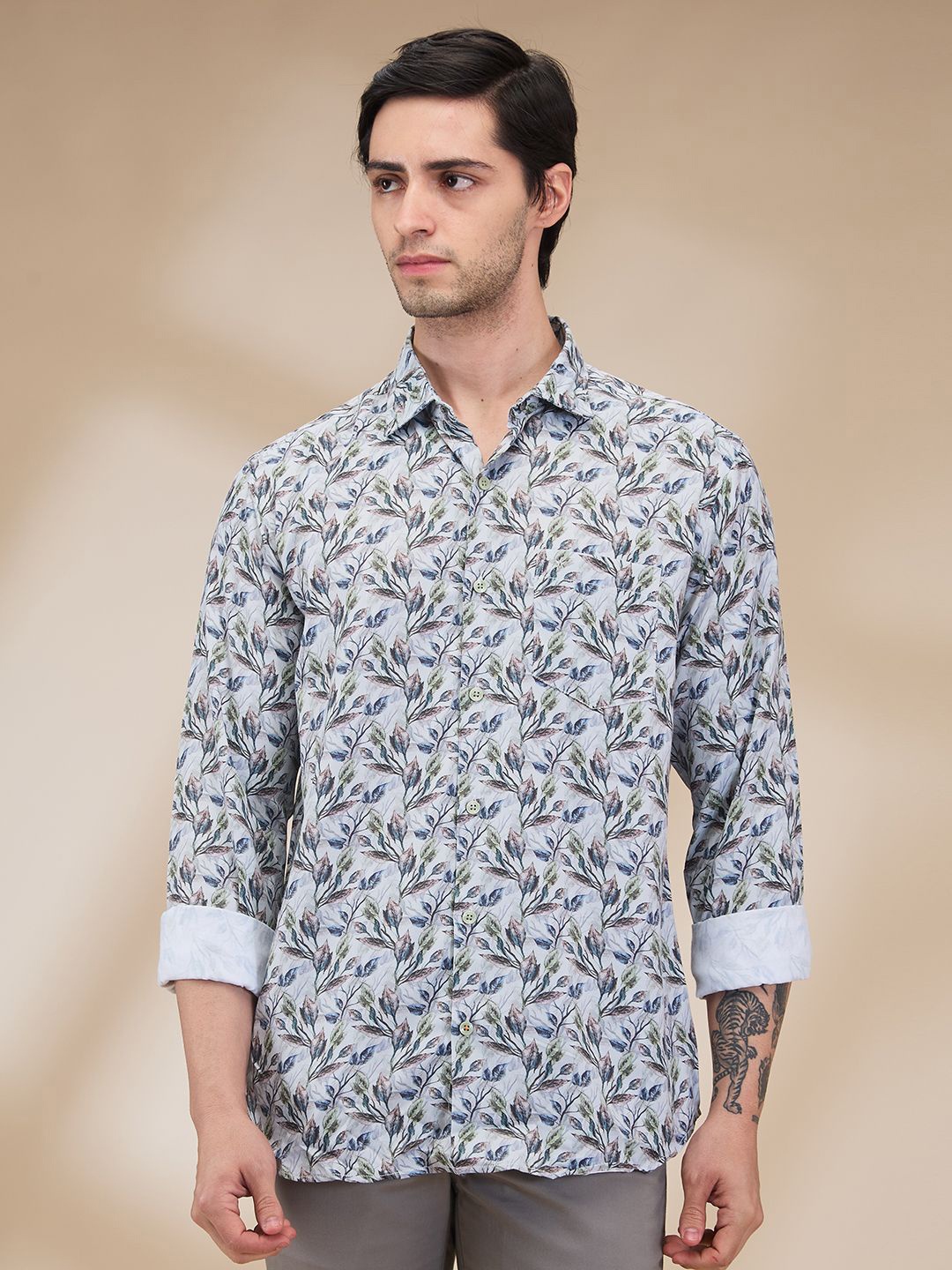 

Park Avenue Men Spread Collar Floral Printed Cotton Slim Fit Casual Shirt, Green