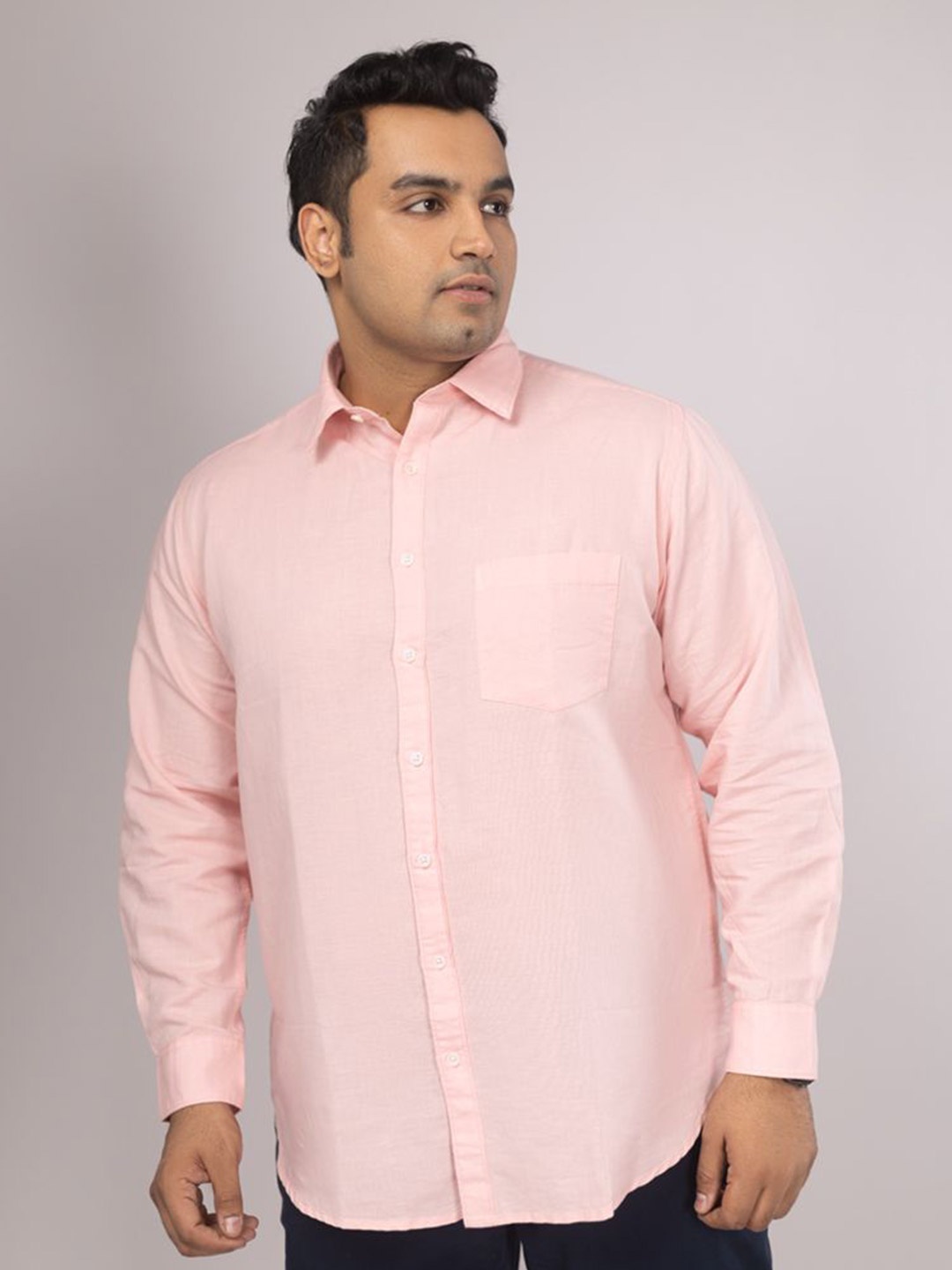 

Sizeupp Men Comfort Spread Collar Solid Cotton Casual Shirt, Pink