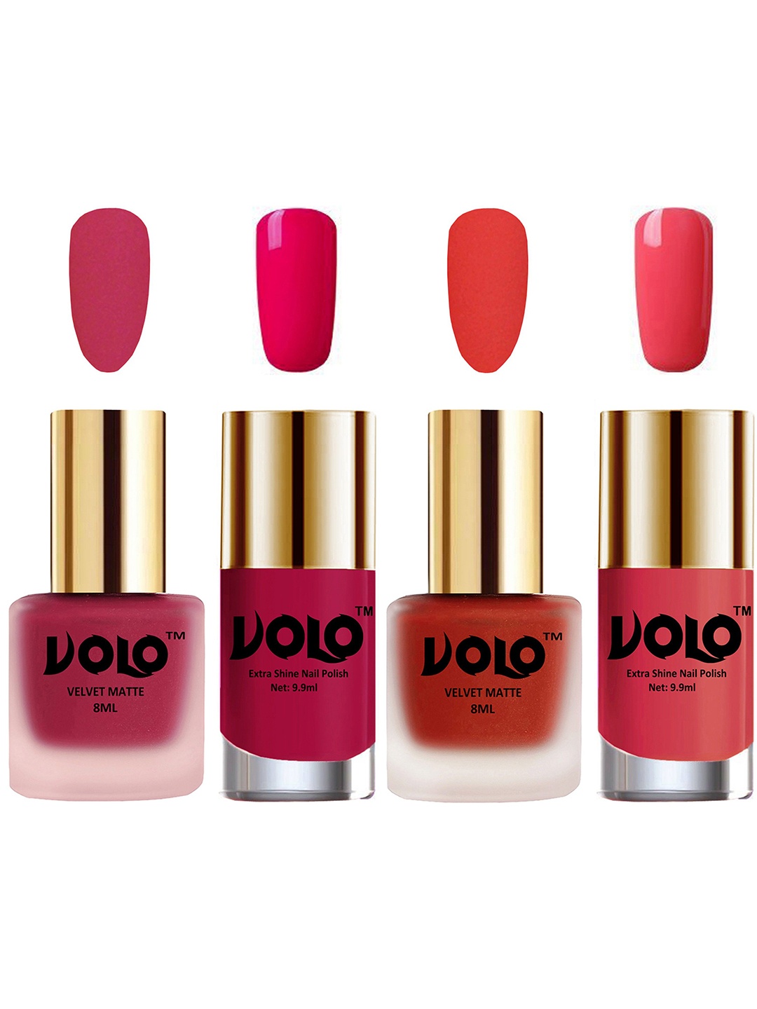 

VOLO Set Of 4 Velvet Matte & Extra Shine Nail Polish - 8 ml Each - 43 - 44 - 53 - 56, Pink