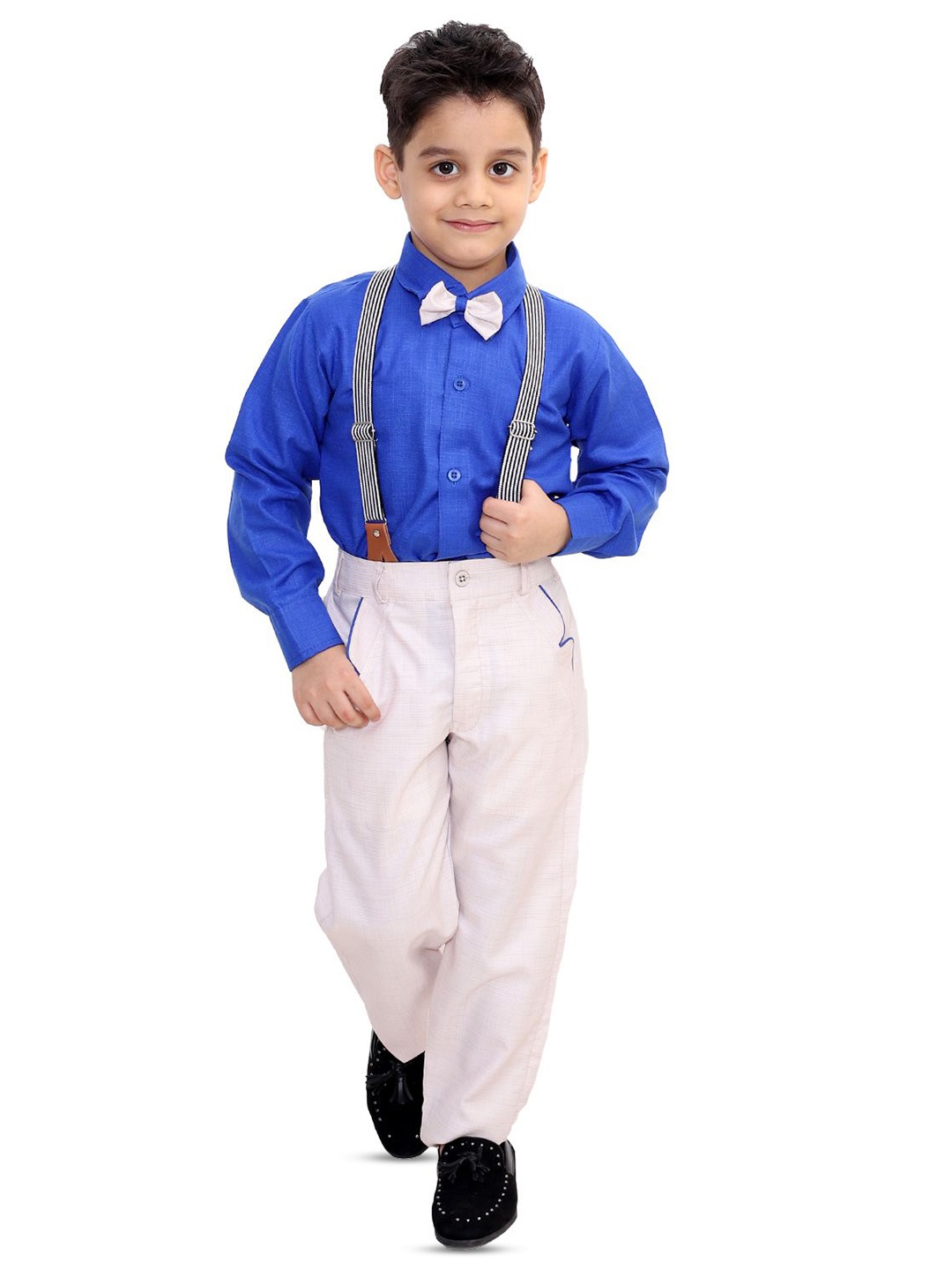 

BAESD Boys Solid Shirt & Trousers With Suspender, Blue