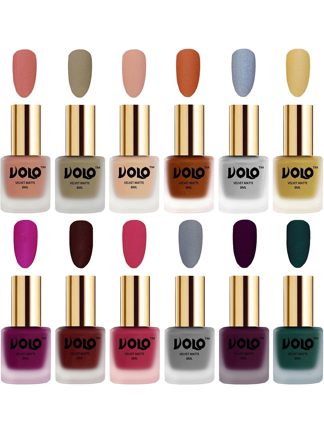 

VOLO Set Of 12 Velvet Matte Nail Polish - 8 ml Each Shade Magenta - Light Wine - Sand Nude, Multi