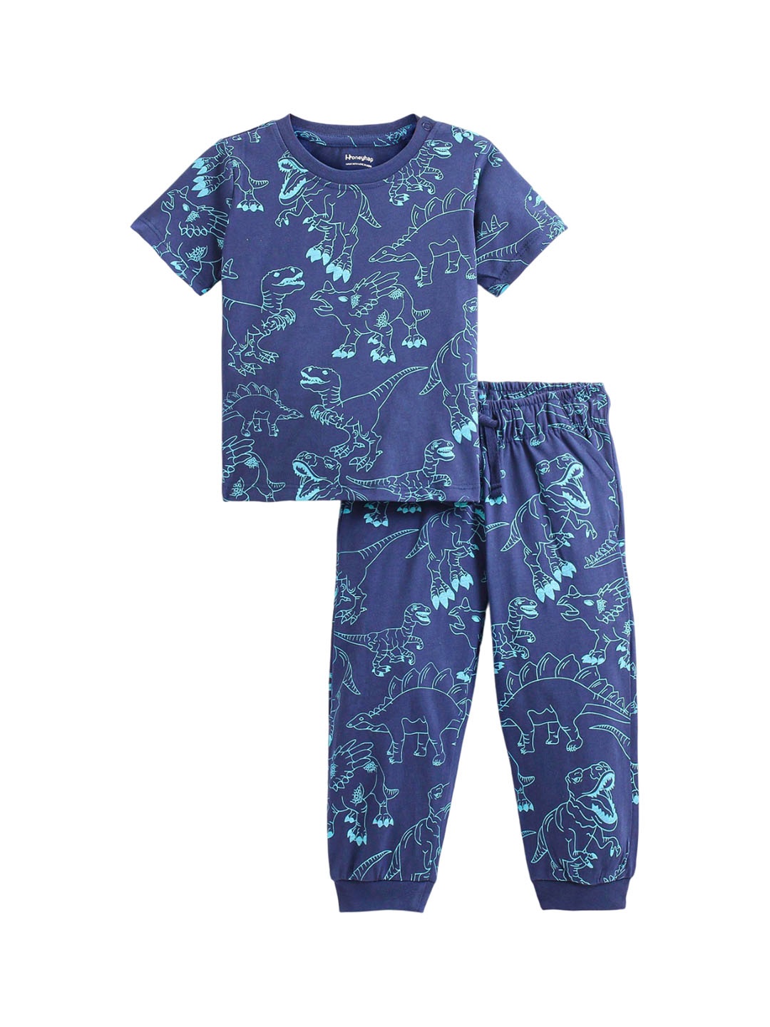 

Honeyhap Boys Anstract Printed Pure Cotton Night suit, Navy blue