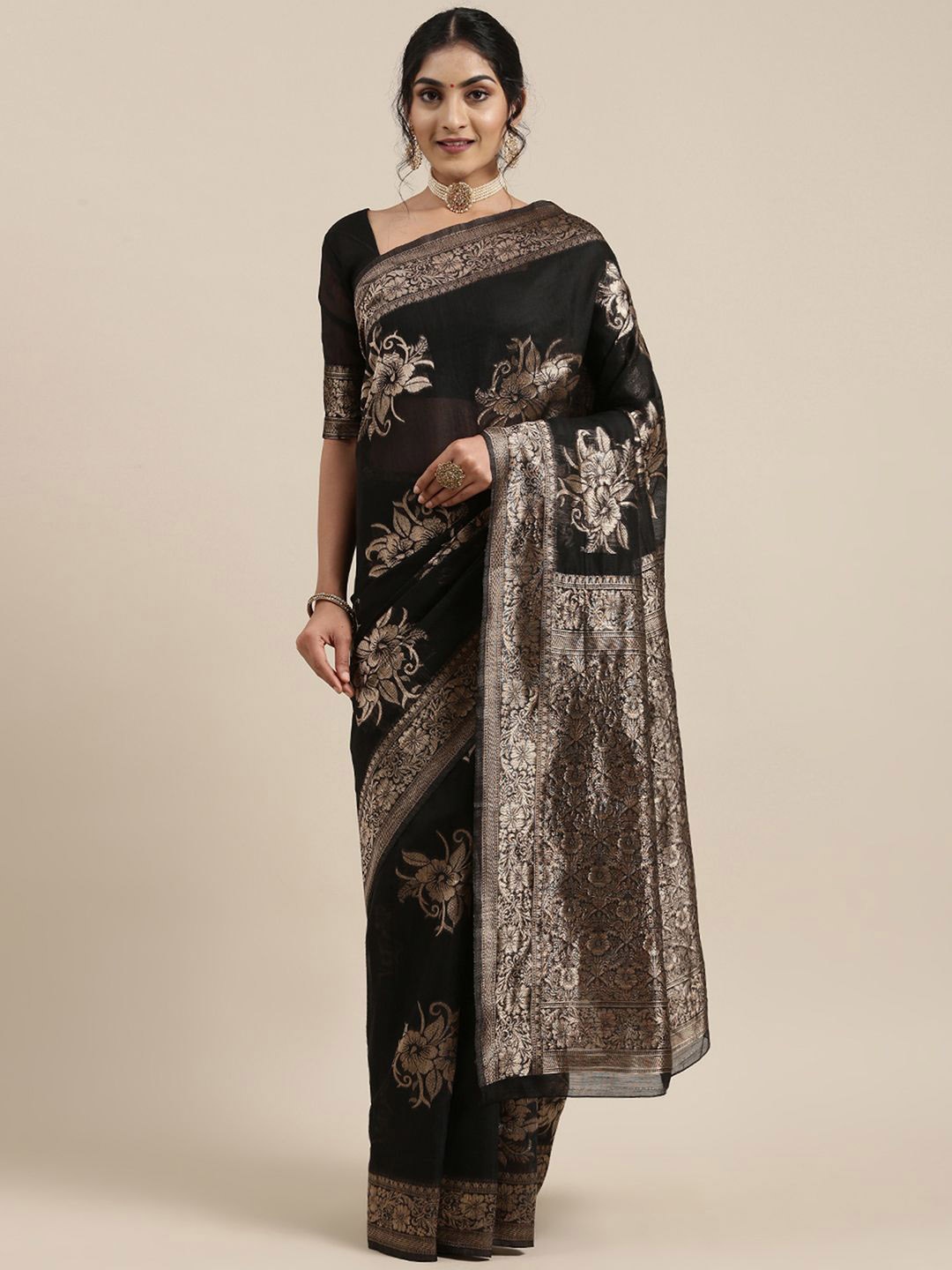 

KALINI Woven Design Zari Banarasi Saree, Black