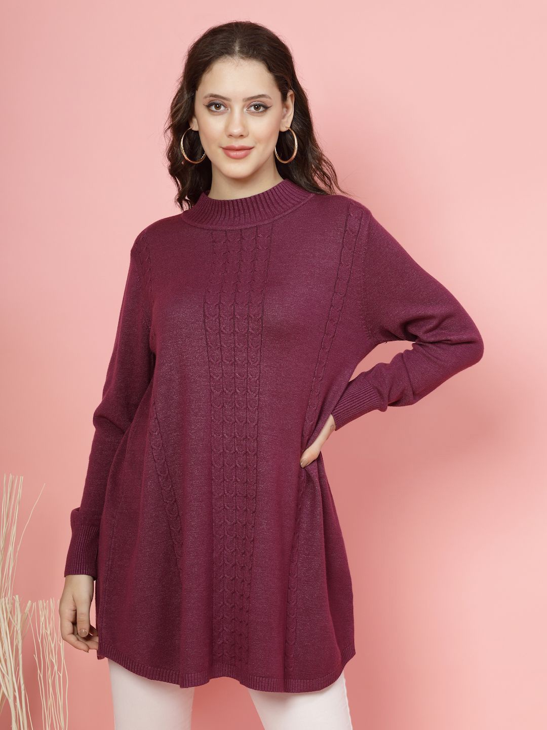 

Mafadeny Women Solid Round Neck Top, Burgundy